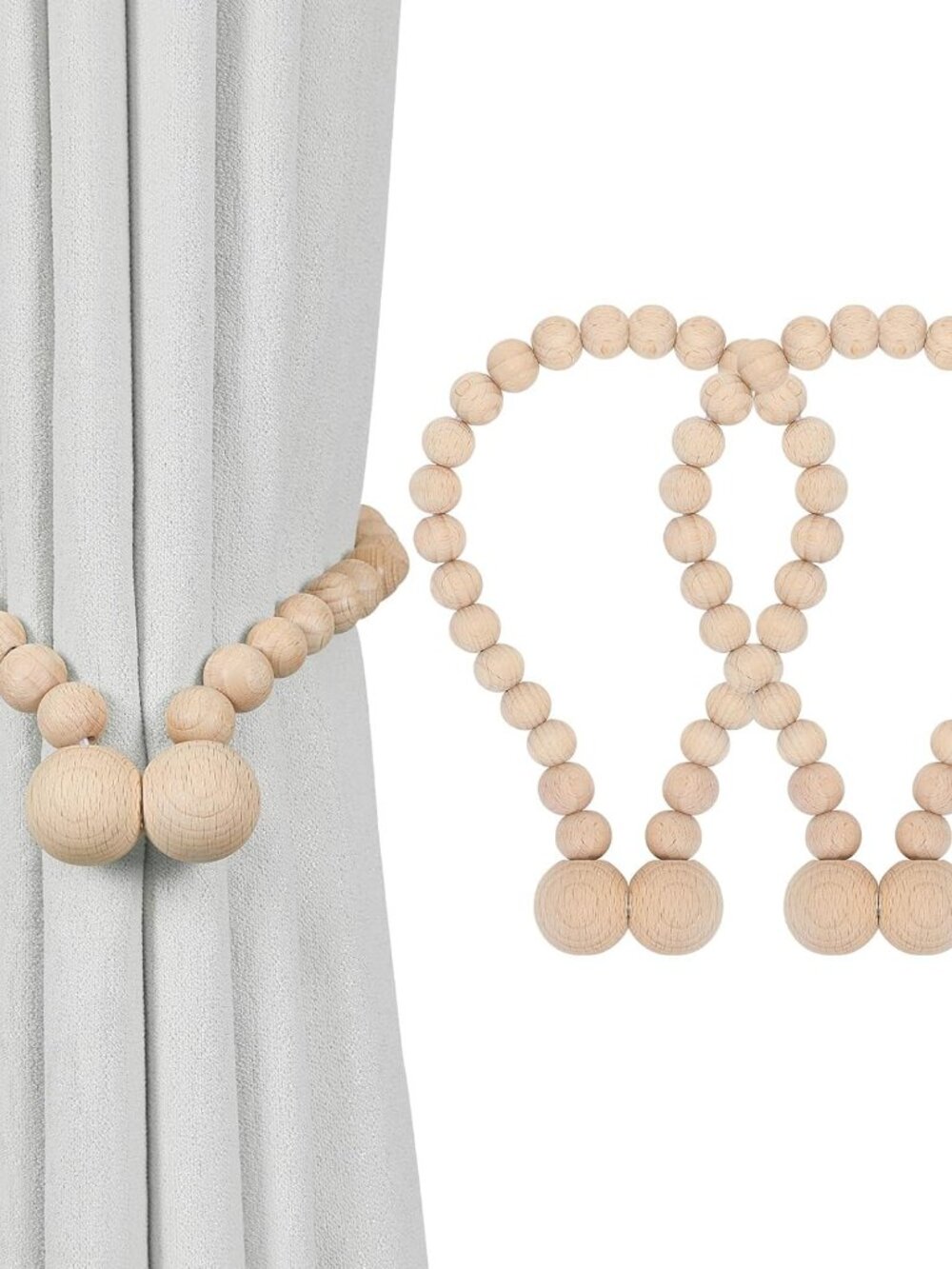 Magnetic Curtain Tiebacks, 2 Pack Wood Bead Curtain Holdbacks